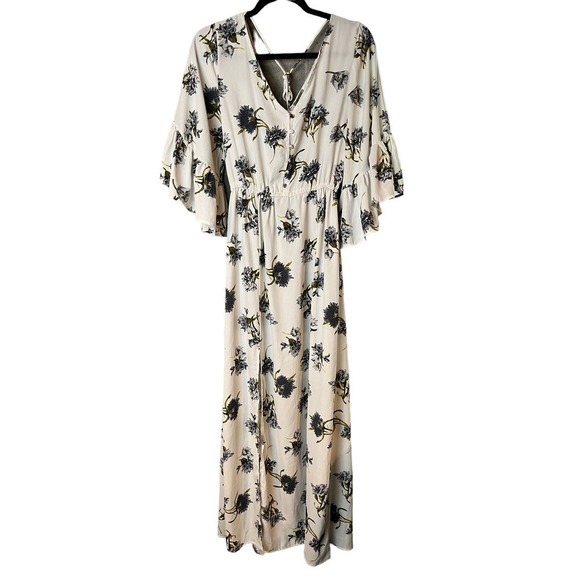 Women’s Anama White With Floral Print Maxi Dress With Bells Sleeves - Picture 1 of 12